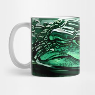 a green crocodile with emerald eyes in the water Mug